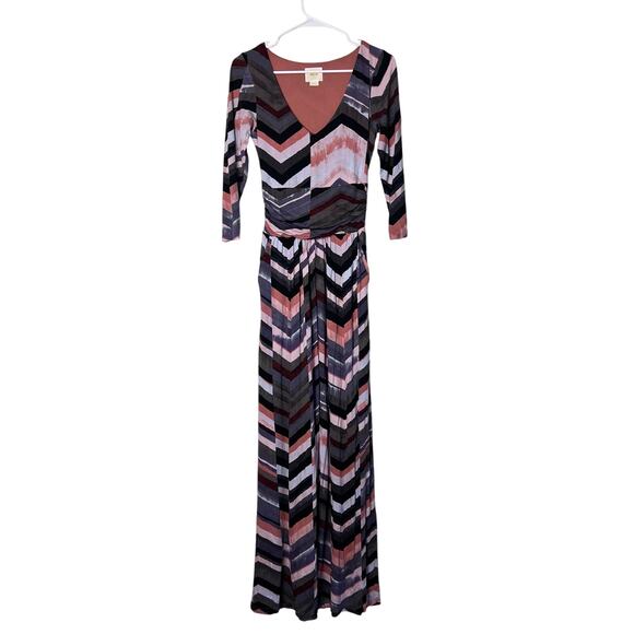 Maeve by Anthropologie Chevron Maxi Dress Multicolor Long Sleeve Small - Picture 2 of 11